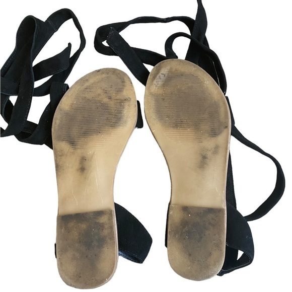 Steve Madden Lace-Up Flat Sandals Size 5.5 Suede Leather Balletcore Black Boho - Picture 9 of 9